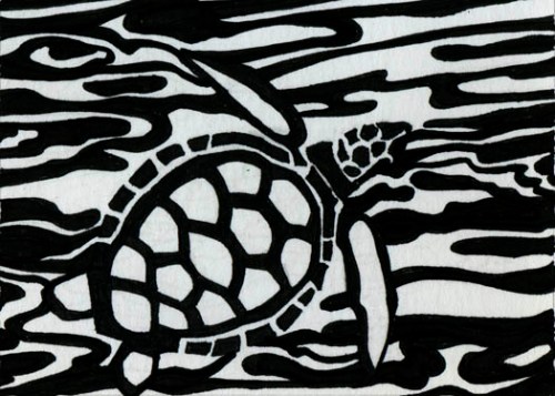 top view of sea turtle art