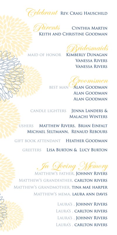 mock up wedding program