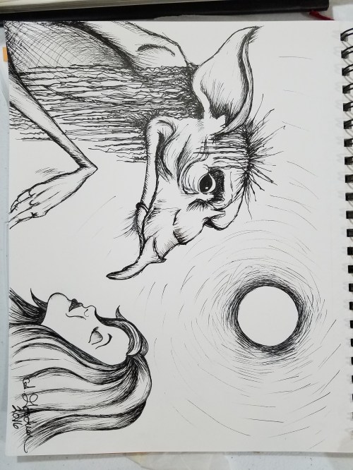 Ink drawing goblin and girl