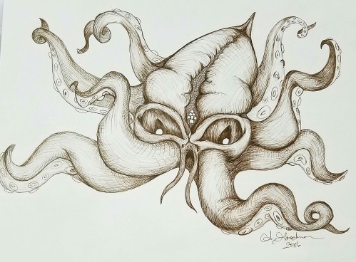 Ink drawing Kraken sea creature