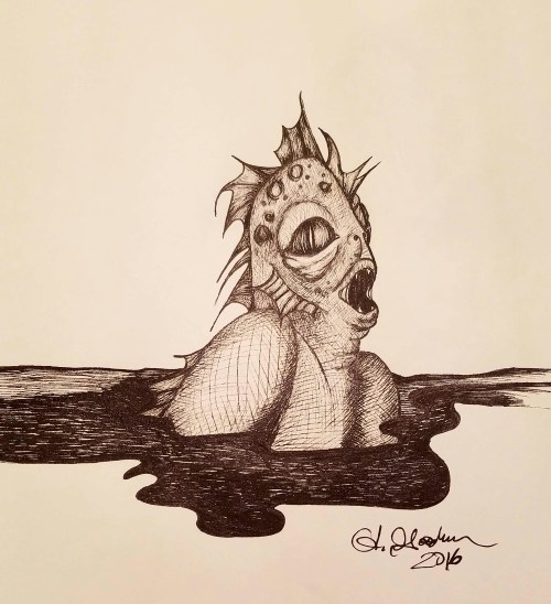 Ink drawing creature from the black lagoon