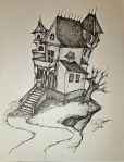 Ink drawing haunted house