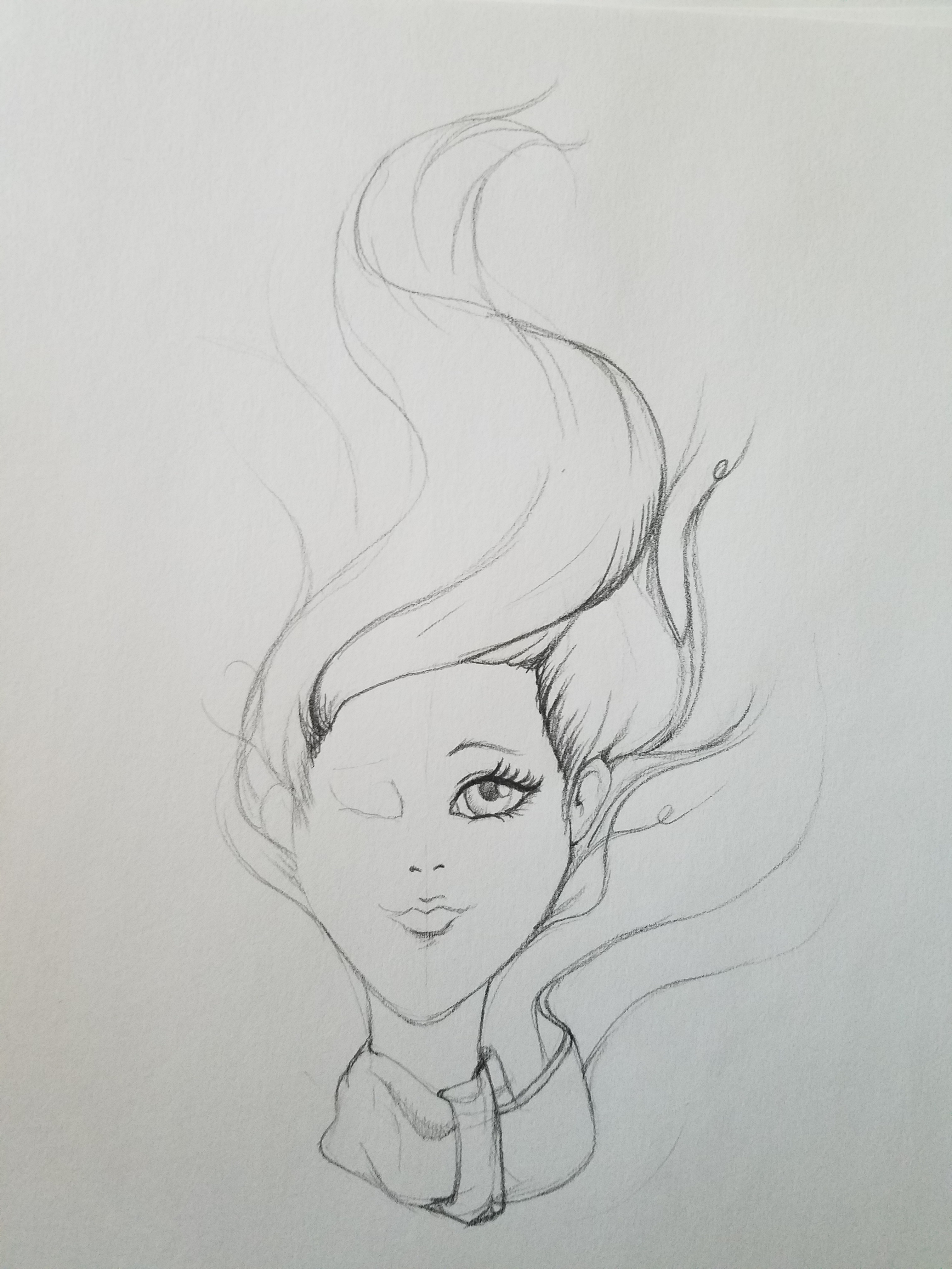 Girl sketch breezy hair