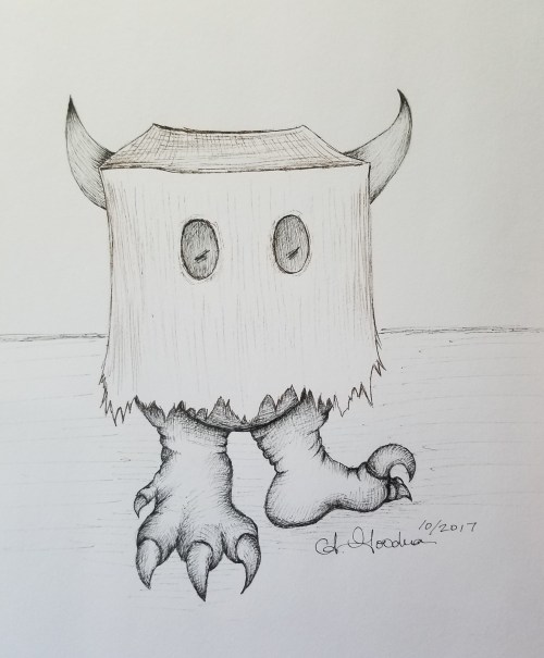 Inktober drawing day 7 shy monster