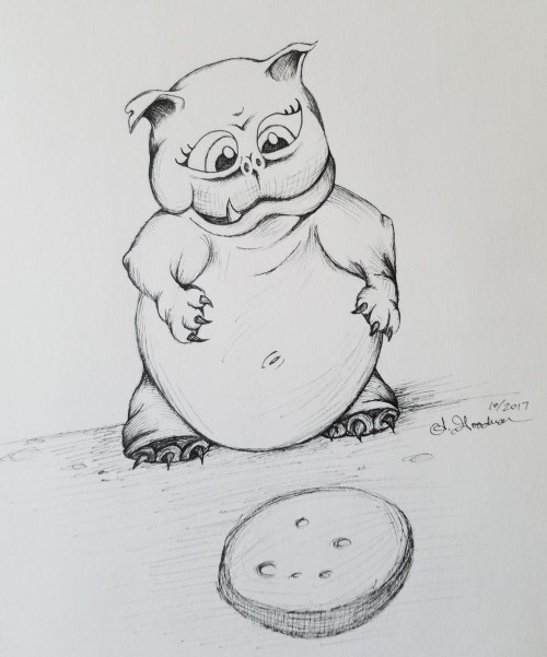 Inktober Day 16 Fat monster ink drawing Alecia Goodman