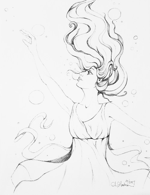 Inktober Day 20 Deep ©2017 woman ink drawing alecia goodman