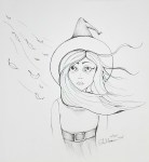 Inktober Day 28 Fall windy leaves witch ink drawing 2017 by alecia goodman