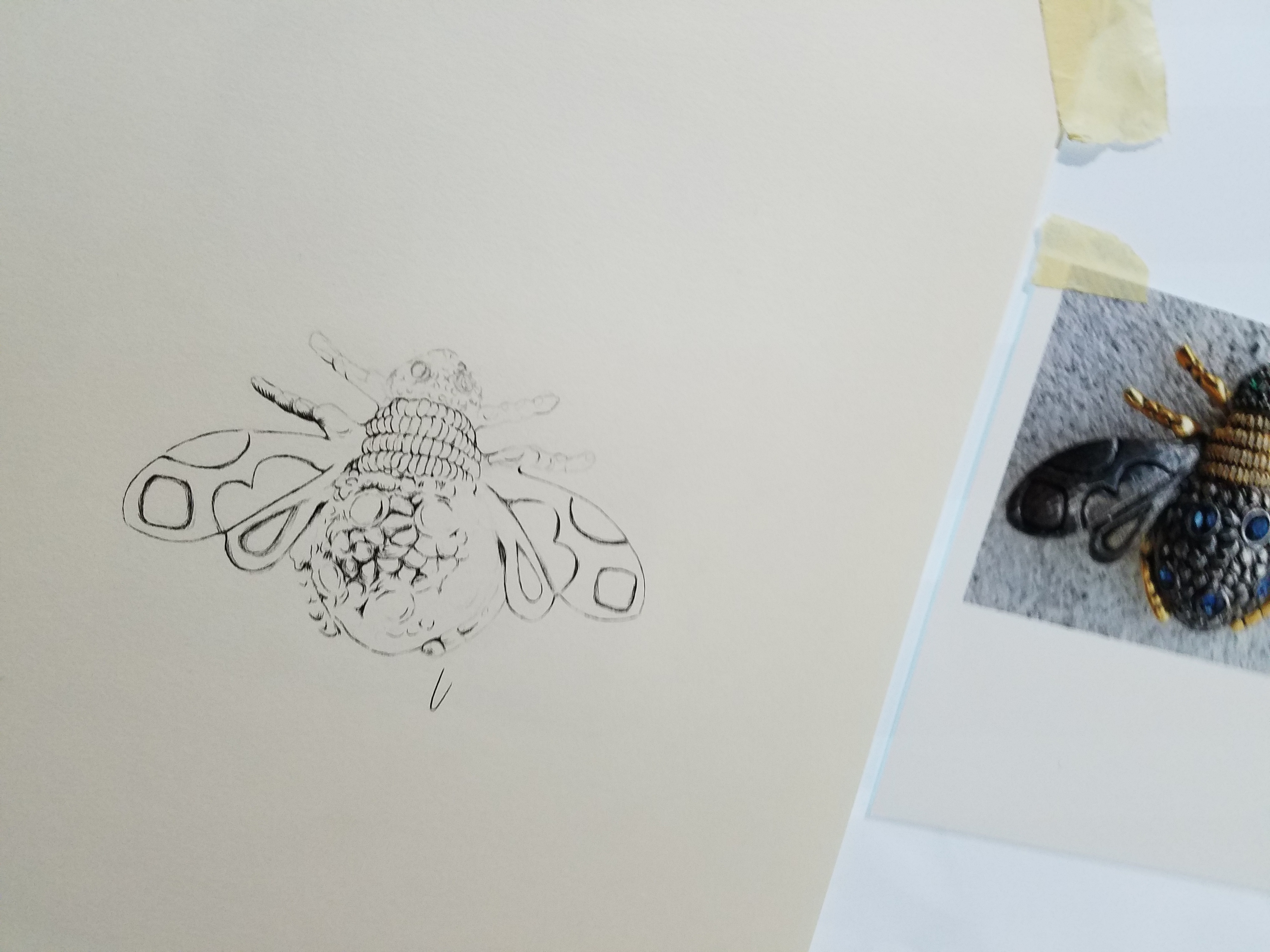 Queen Bee Brooch Ink Work in progress ©2018 alecia goodman to present