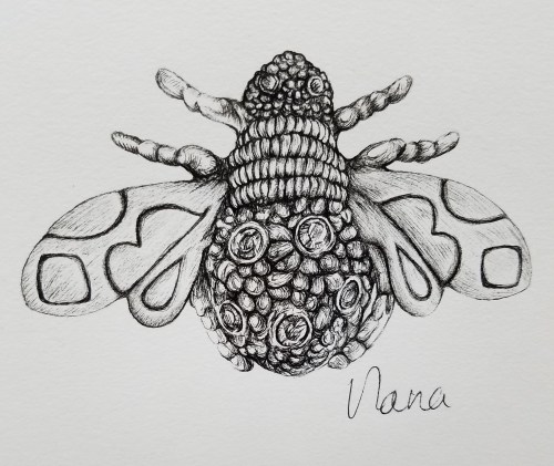 Queen Bee Brooch ink drawing copyright 2018 alecia goodman to present