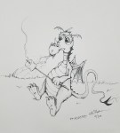 Dragon roasting marshmallow inktober drawing by Alecia Goodman