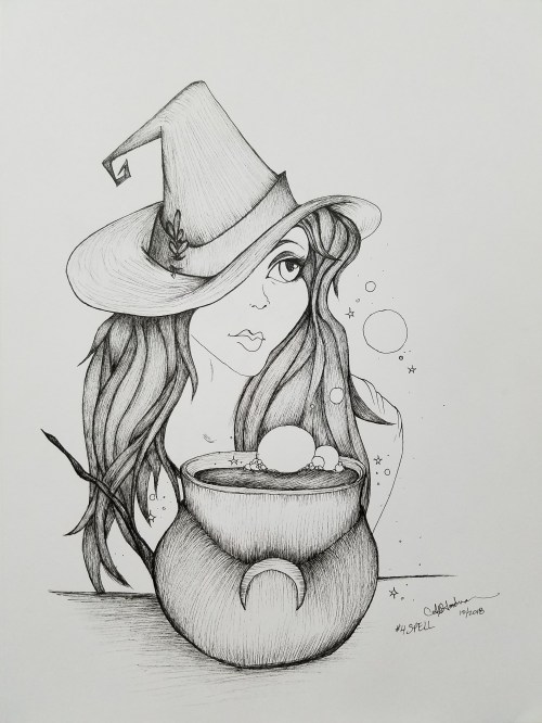 Spell Inktober Day 4 ink drawing by Alecia Goodman