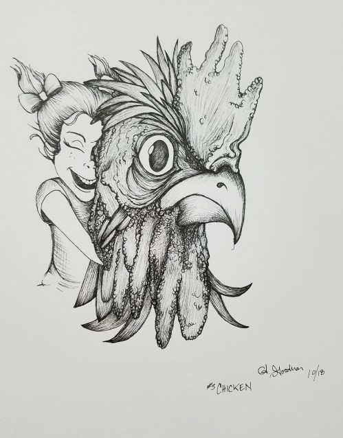 Chicken Inktober Day 5 ink drawing by Alecia Goodman