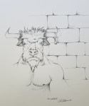 20018 Inktober Day 13 Guarded ink drawing of Minotaur by alecia goodman