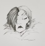 2018 Inktober Day 16 Angular Cruella de Vil ink drawing by alecia goodman