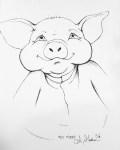 2018 Inktober Day 24 Chop ink drawing of pig in clothes by alecia goodman