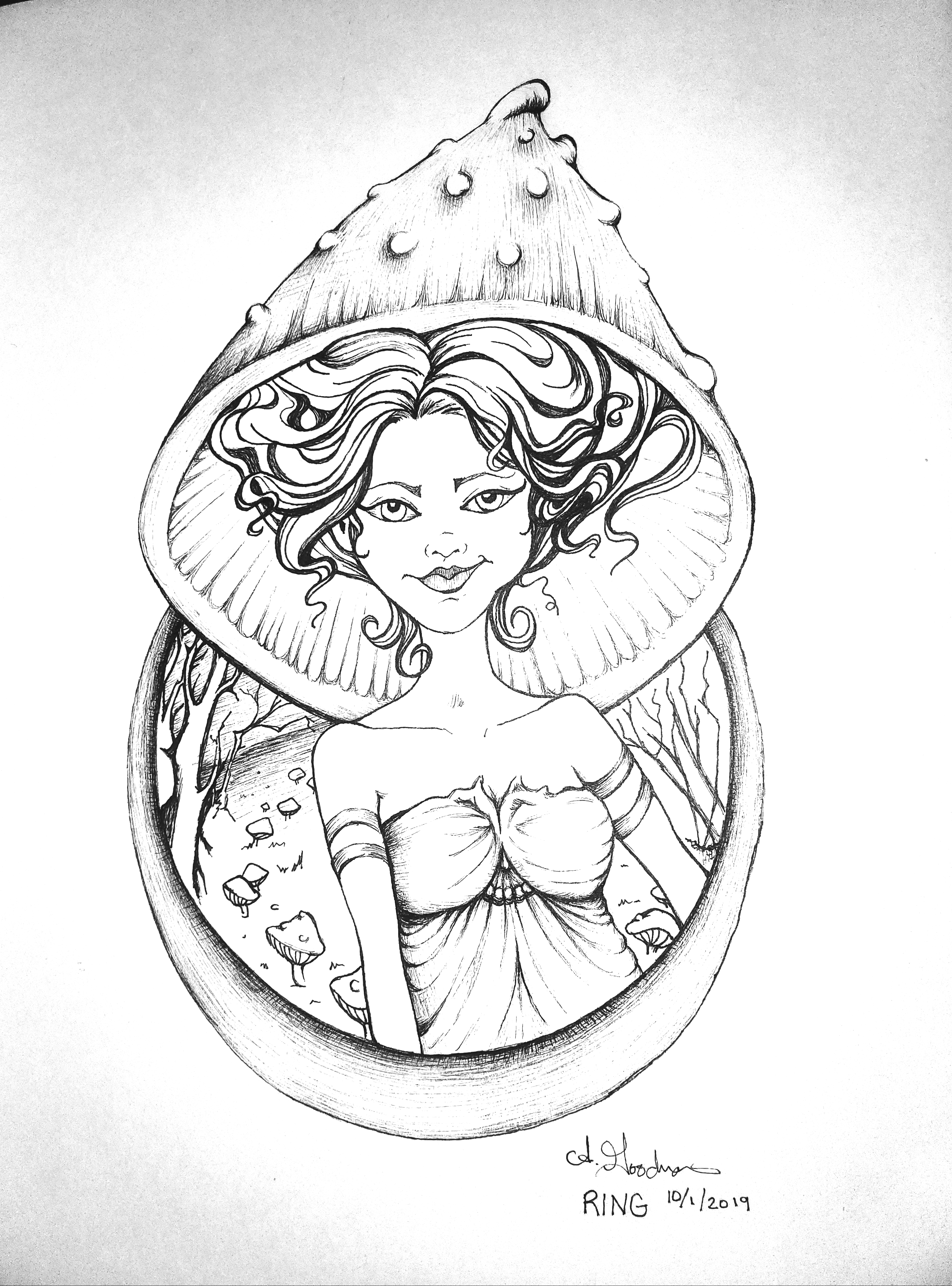 Fairy Ring Ink drawing by Alecia Goodman 2019