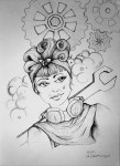 Ink drawing woman mechanic by Alecia Goodman