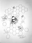 Bee with honeycomb ink drawing by Alecia Goodman