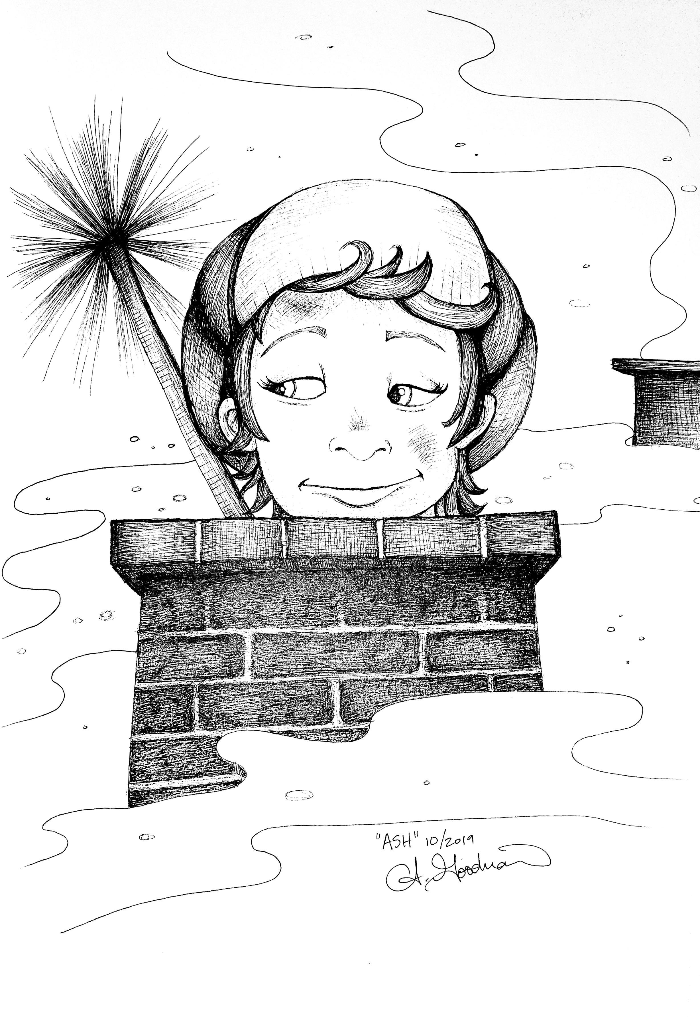 Child chimney sweep ink drawing by Alecia Goodman