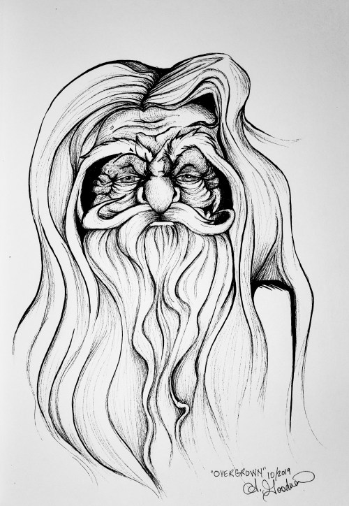 Old man father time ink drawing by Alecia Goodman