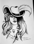 Ink drawing of pirate woman by Alecia Goodman
