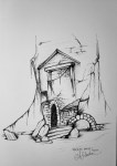 Ink drawing of crumbling ruins by Alecia Goodman