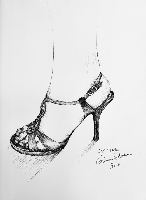 Inktober Day 7 Fancy high heel ink drawing by alecia goodman 2020 to present