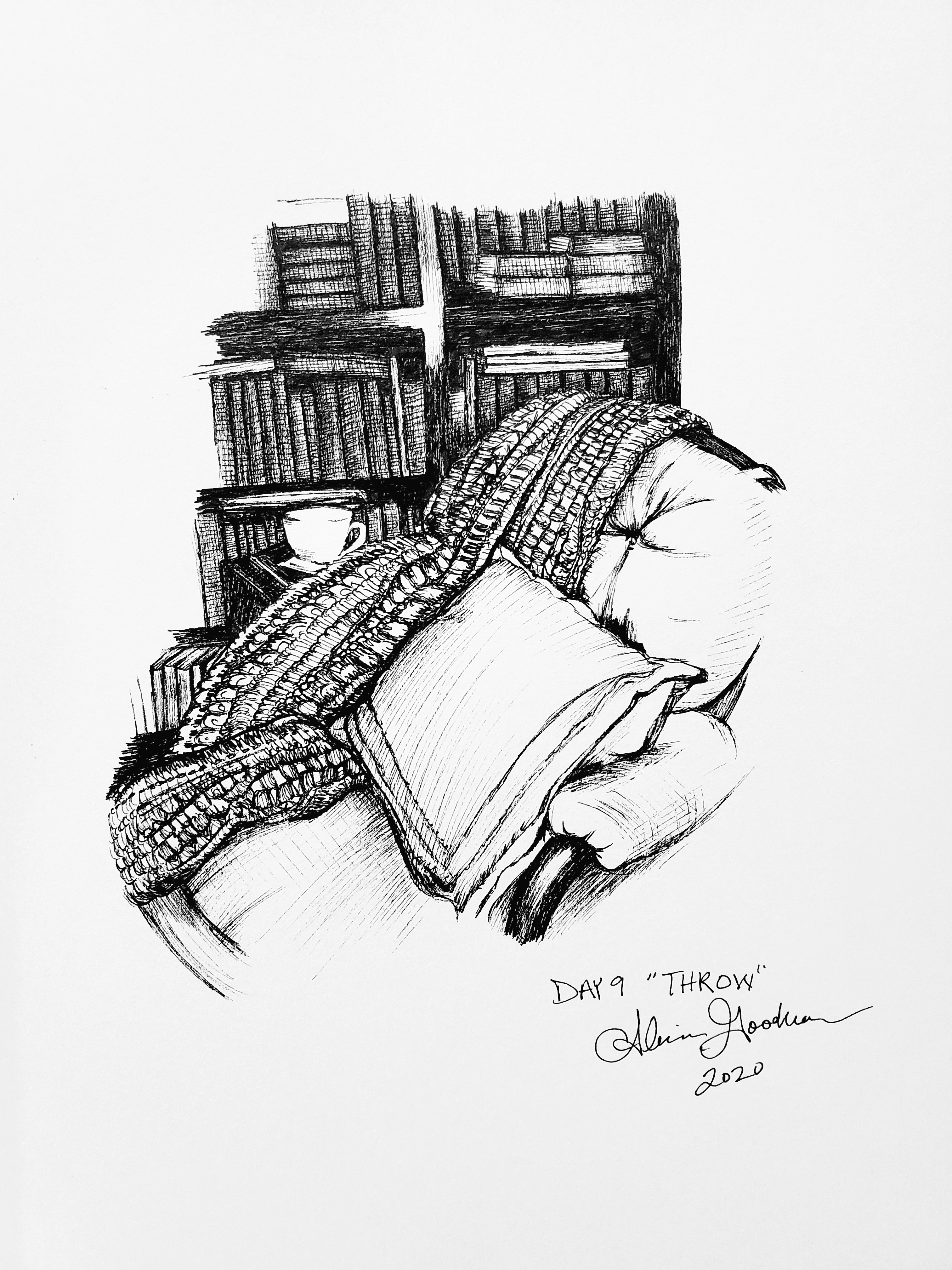 Inktober Day 9 Throw afghan ink drawing alecia goodman 2020 to present