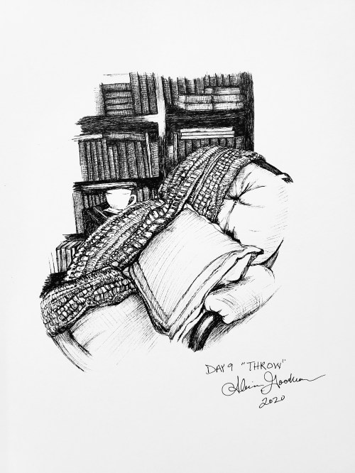 Inktober Day 9 Throw afghan ink drawing alecia goodman 2020 to present