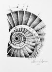 Inktober Day 19 Dizzy ink drawing spiral staircase by alecia goodman 2020 to present
