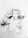 Inktober Day 24 Dig dragon skull with a boy holding a shovel ink drawing by alecia goodman 2020 to present
